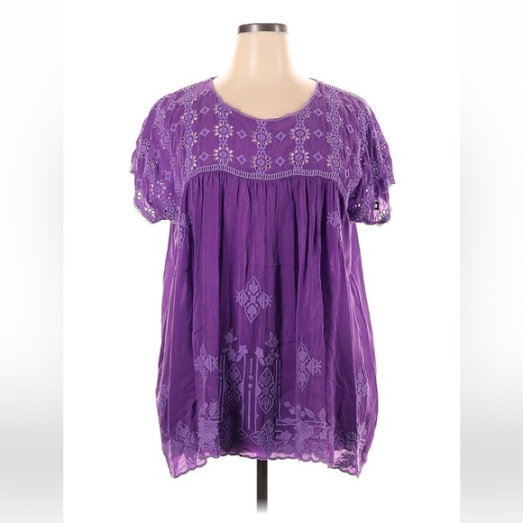 Johnny Was Sally purple oversized embroidered eyelet v-neck blouse XL - Picture 2 of 3